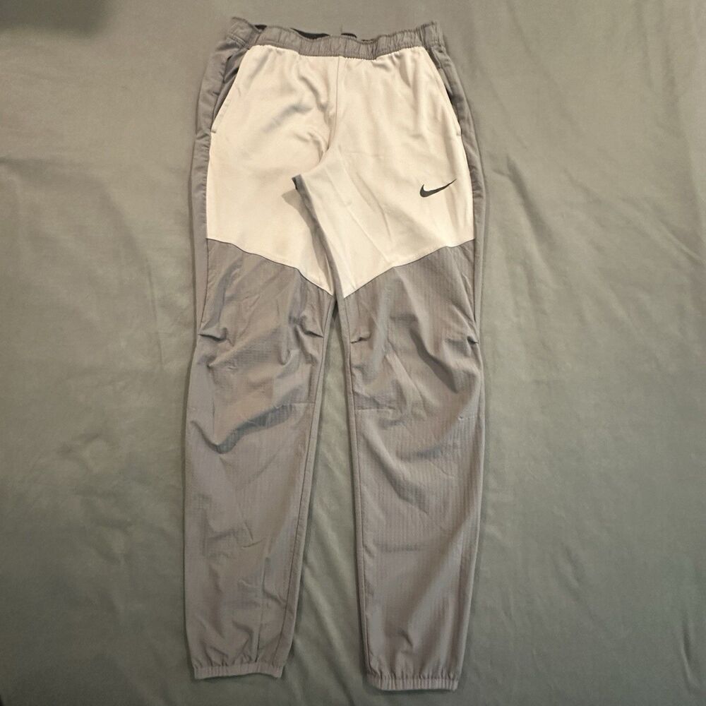 Nike Sweatpants 2 Tone Track Pants Tapered Warm Up Trainer Mens LT Gray Woven